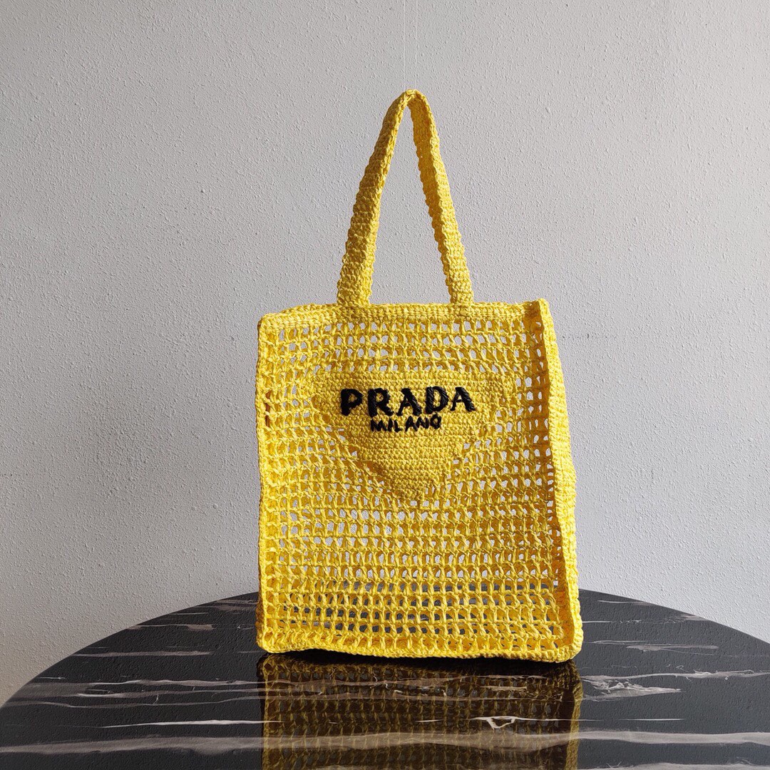 Prada Crochet Bag Tote Yellow 1BG393